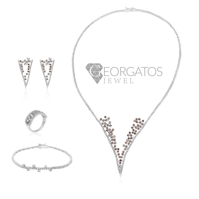Women's white gold jewelry set with brown zirkon stones 14CT SETJRR0014